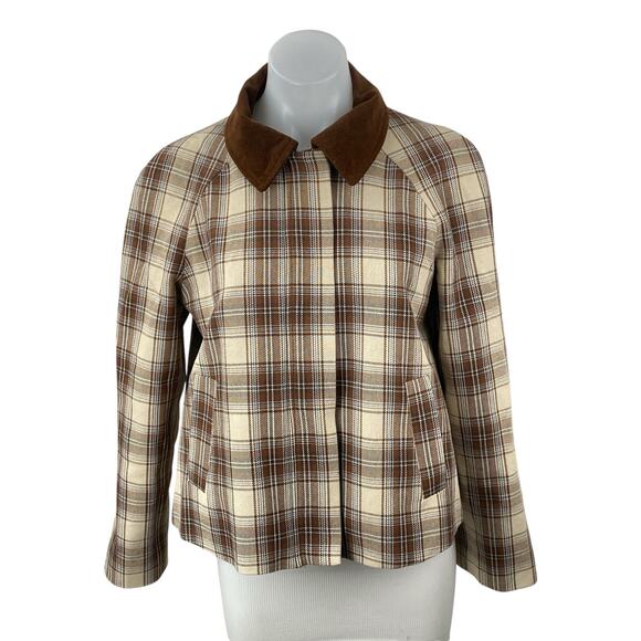 Christian Lacroix Plaid Check Collared Long Sleeve Shacket Crop Coat Jacket Sz 2